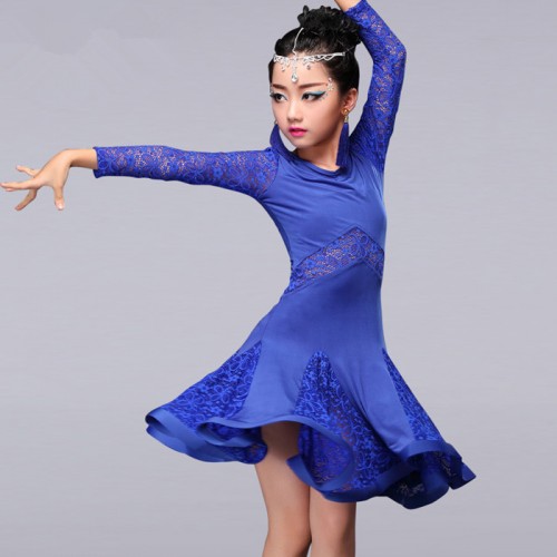Royal blue mint pink Children girl kids Latin Dance Dresses Ice  Vestido Baile Latino Latin Girl Dance Dress Costume For Dance